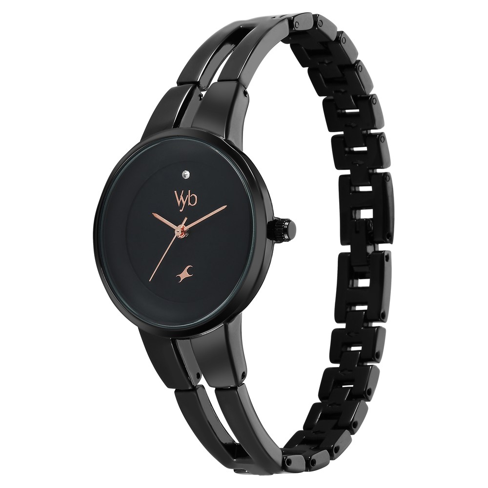 Buy Online Fastrack Vyb Halo Quartz Analog Black Dial Metal Strap Watch