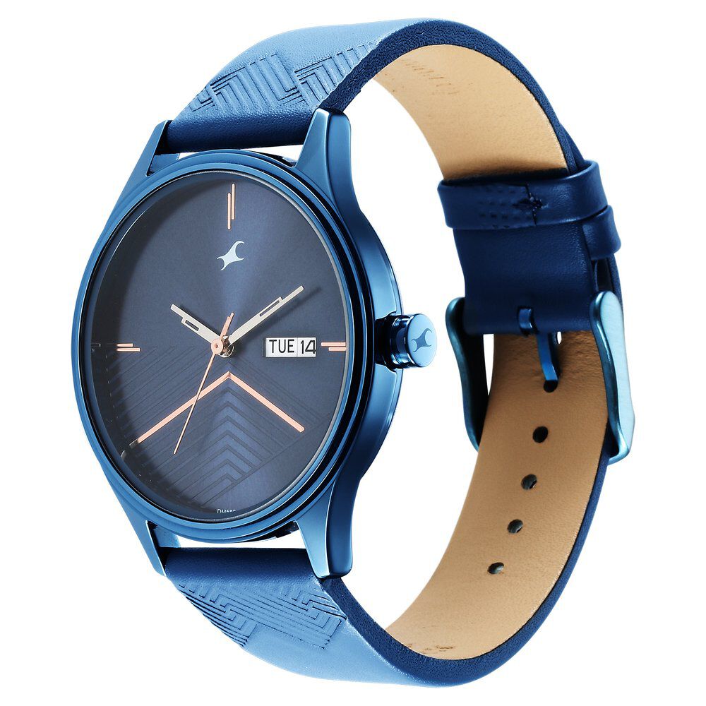 Small Leather Hampton Zebrawood/Blue Wooden Watch