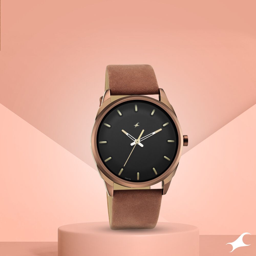 Fastrack After Dark Beige Dial Leather Strap Watch for Guys