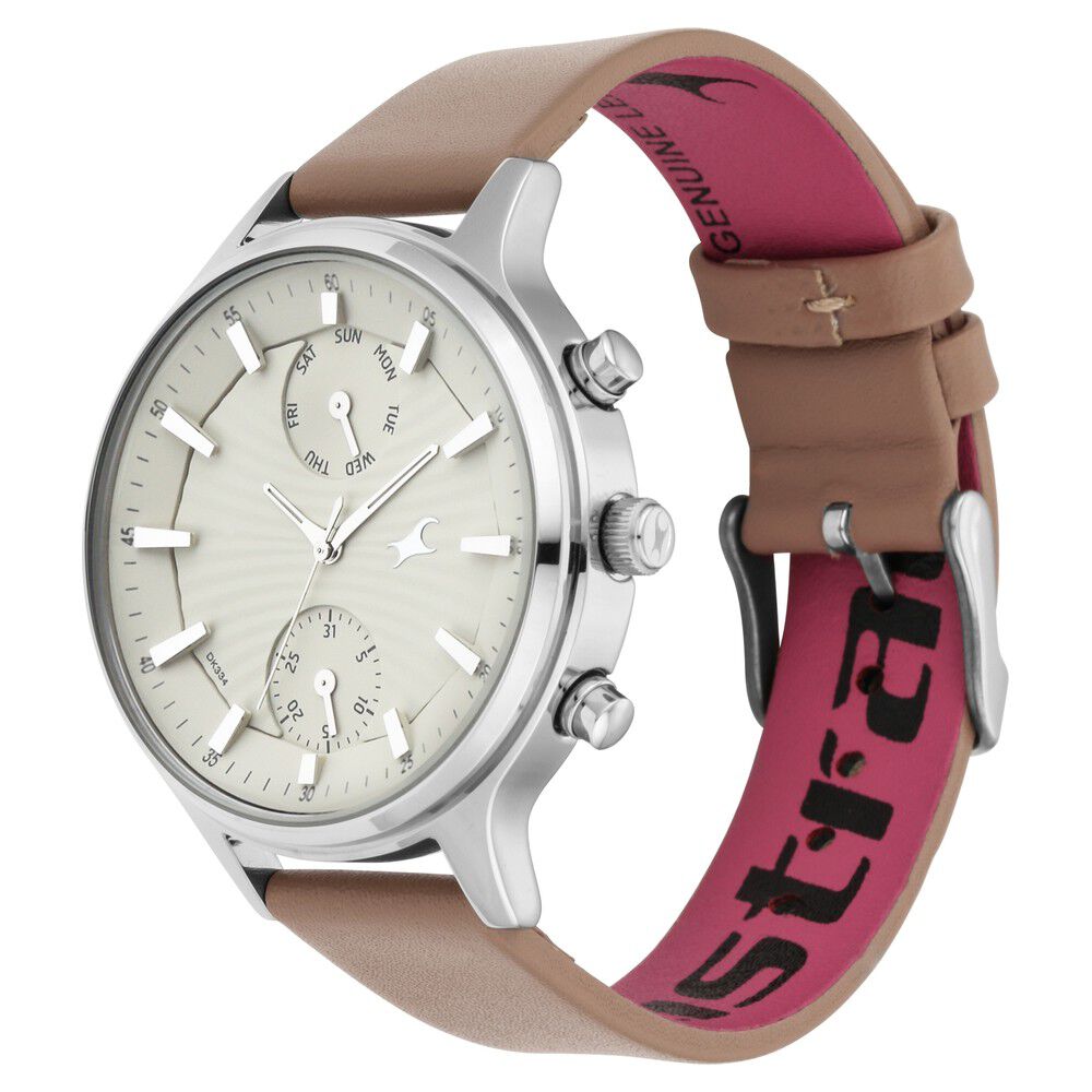 Fastrack Ruffles Quartz Multifunction Beige Dial Leather Strap Watch for  Girls