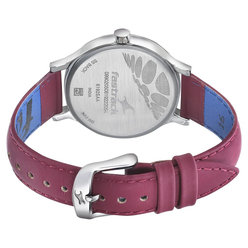 Fastrack Space Rover Quartz Analog Maroon Dial Leather Strap Watch for Girls