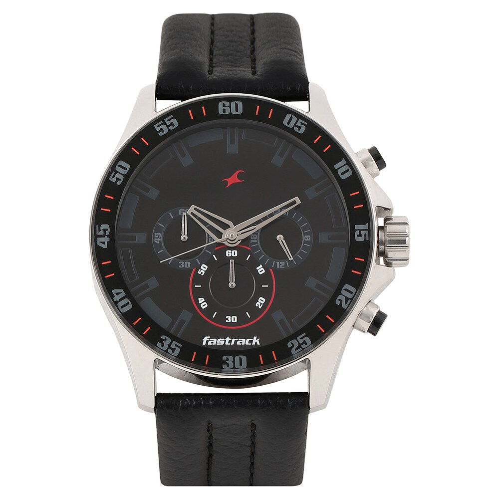 Fastrack Quartz Chronograph Grey Dial Leather Strap Watch for Guys