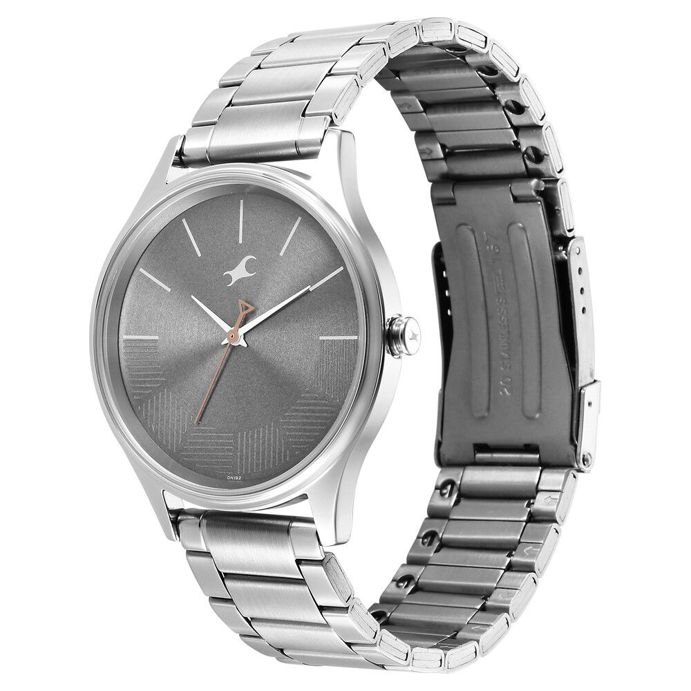 Fastrack Quartz Analog Silver Dial Metal Strap Watch for Guys