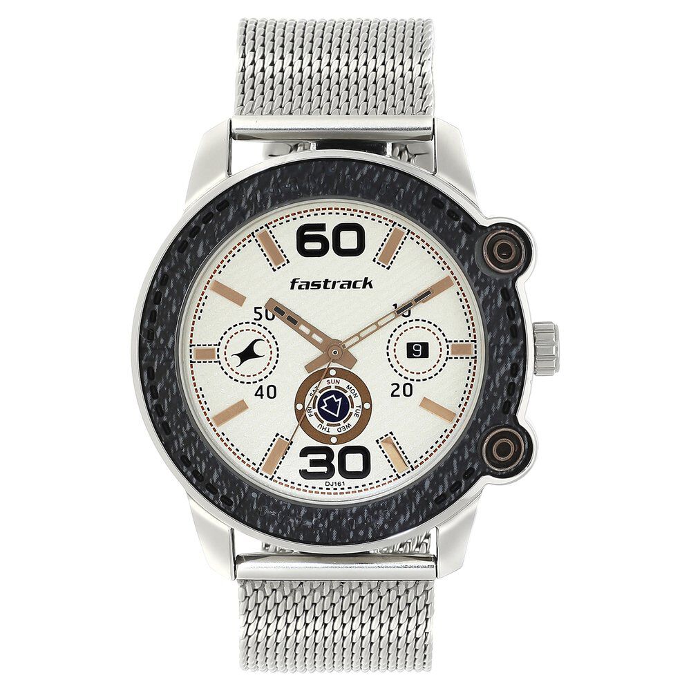 Fastrack Denim Quartz Analog White Dial Denim Strap Watch for Guys