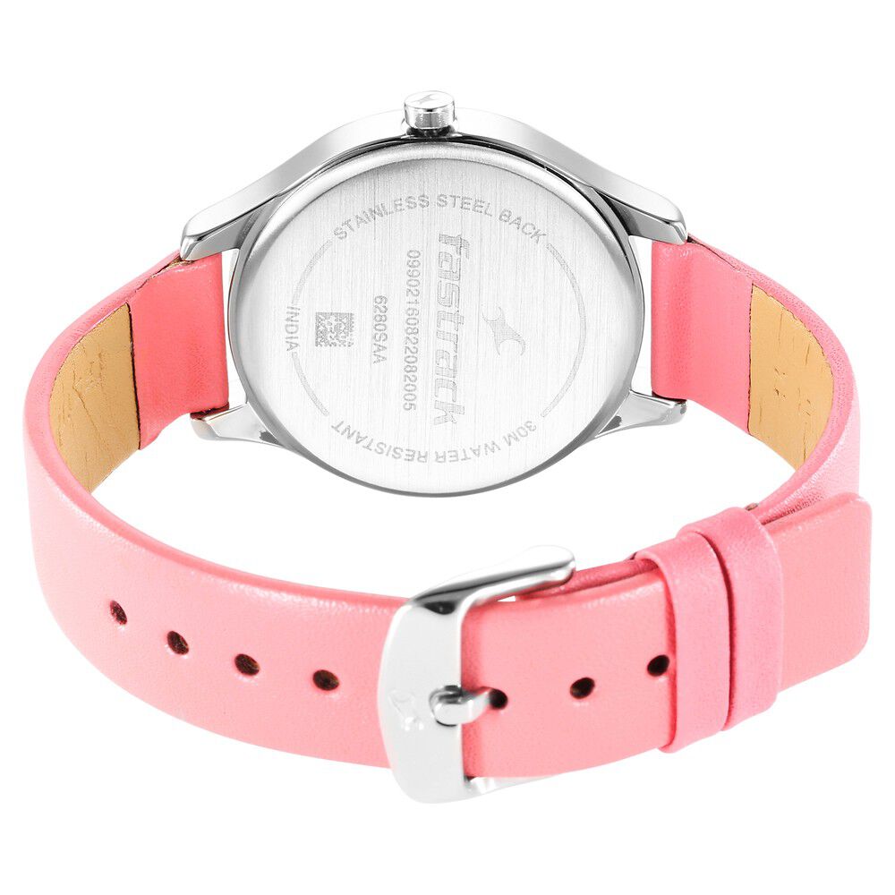 Fastrack Stunners Quartz Analog Pink Dial Leather Strap Watch for Girls