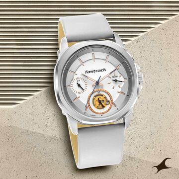 Fastrack Big Time Quartz Chronograph White Dial Leather Strap