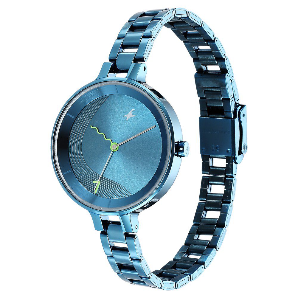 Fastrack Stunners Quartz Analog Blue Dial Metal Strap Watch for Girls