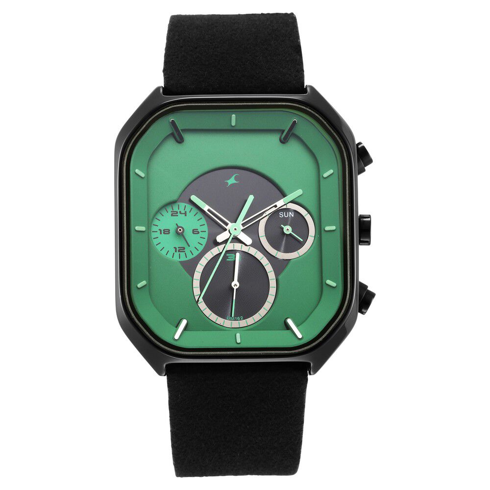 Fastrack After Dark Quartz Analog with Day and Date Green Dial Leather  Strap Watch for Guys