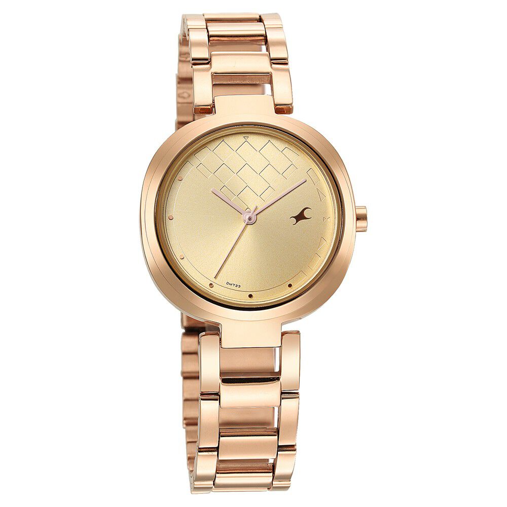 Buy Online Fastrack Vyb Mirage Quartz Analog Golden Dial Stainless Steel  Strap Watch for Girls - fv60003ym01w | Titan