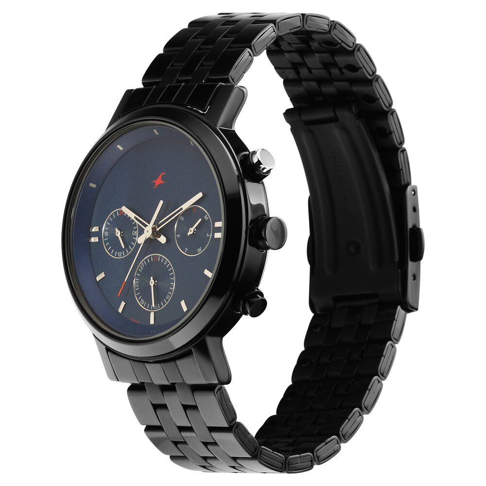 Analog Wrist Watch for Men Functioning Stainless Steel Strap Leather Color  in Blue