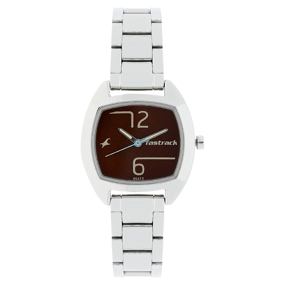 Buy Online Fastrack Bare Basics Quartz Analog Brown Dial Stainless Steel Strap Watch for Girls nk6162sm02 Fastrack