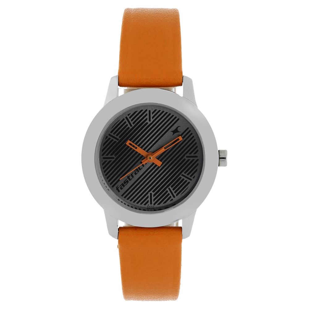 Buy Online Fastrack Fundamentals Quartz Analog Grey Dial Leather Strap Watch for Girls np68008sl04 Fastrack