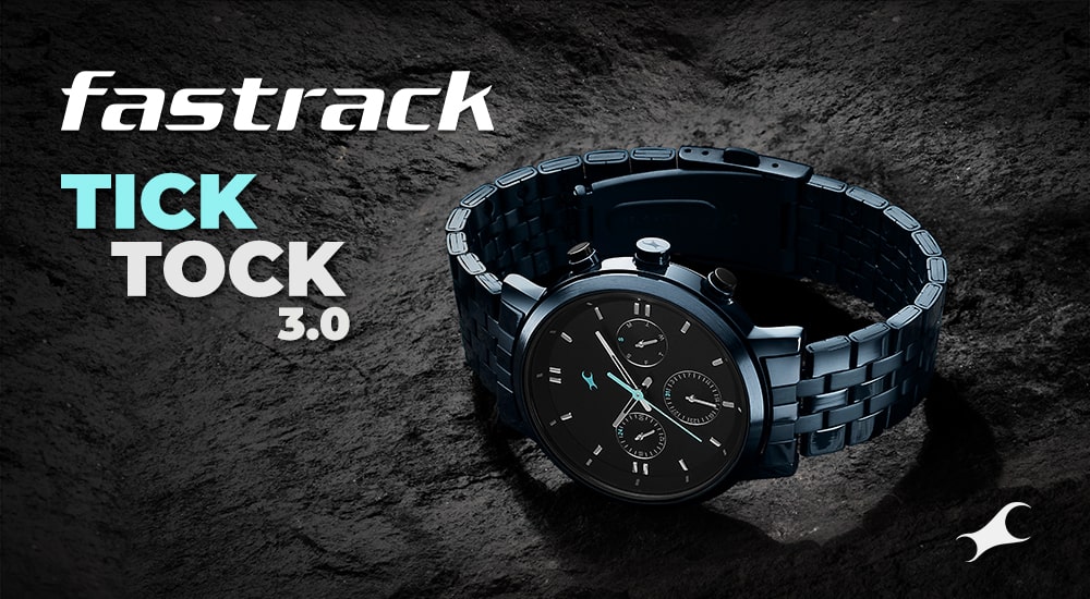 Fastrack Tick Tock Quartz Analog Blue dial Leather Strap Watch for 