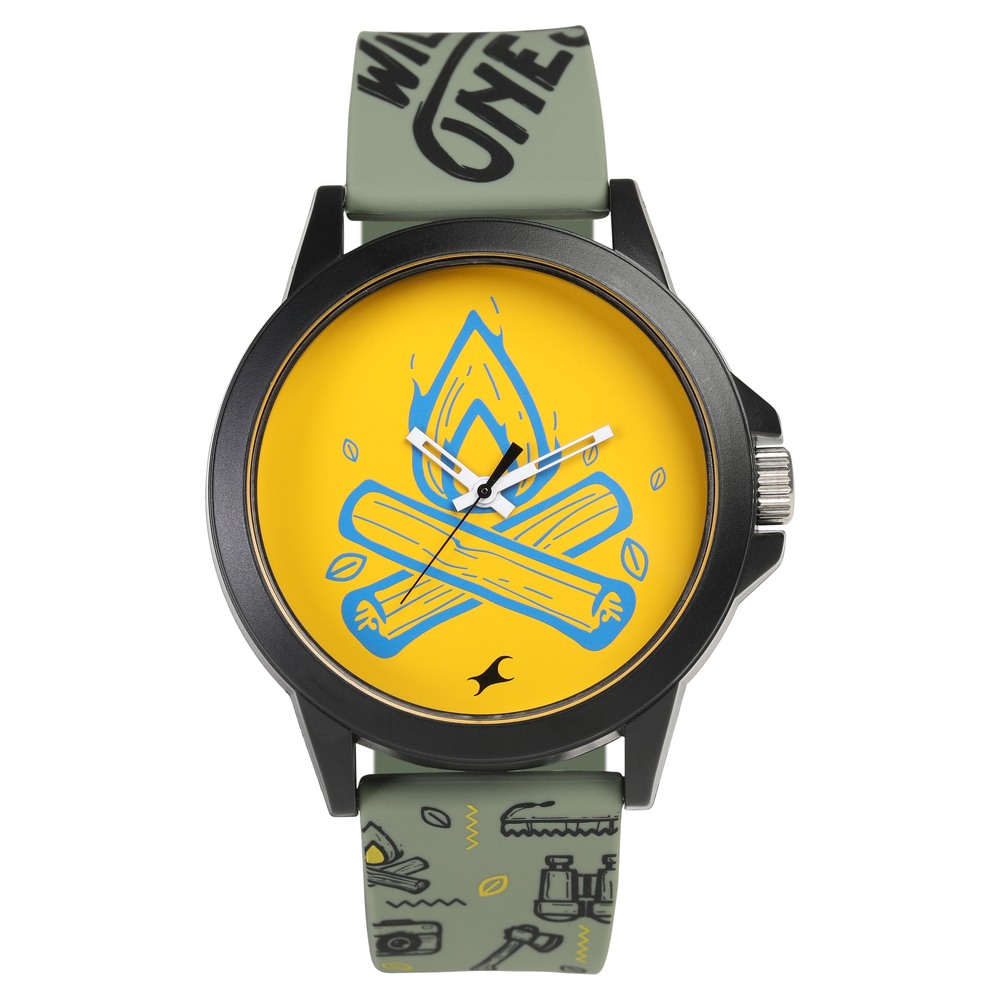 Buy Online Fastrack Wicked Lines Quartz Analog Yellow Dial Silicone Strap Unisex Watch 38024pp39 Fastrack