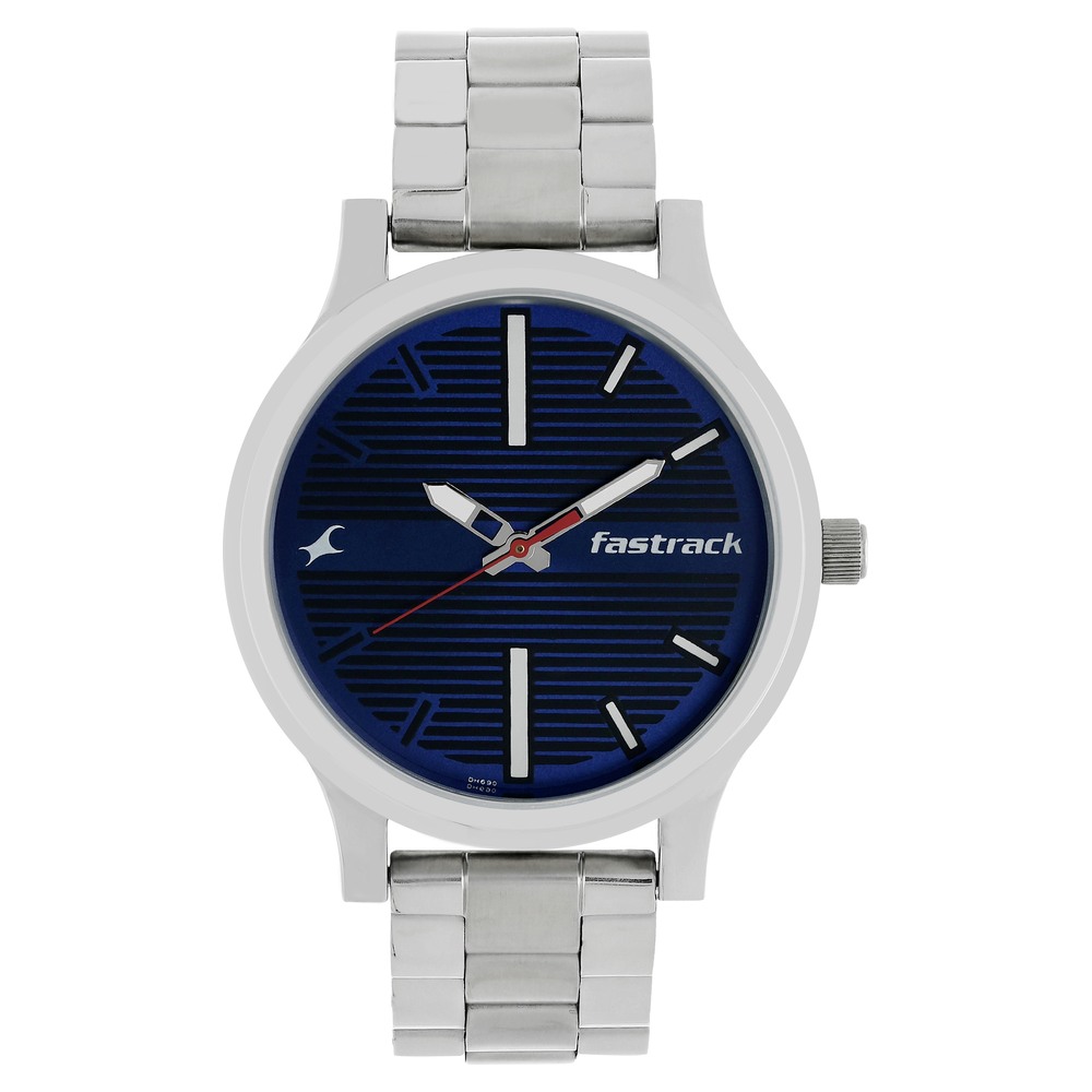 Buy Online Fastrack Fundamentals Quartz Analog Blue Dial Stainless Steel Strap Watch for Guys 38051sm03 p Fastrack