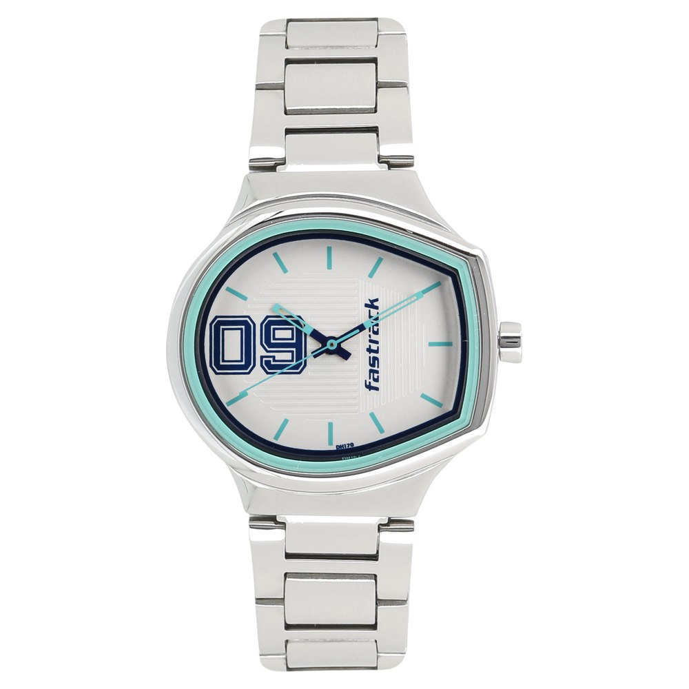 Buy Online Fastrack Varsity Quartz Analog White Dial Stainless Steel Strap Watch for Girls nl6175sm01 Fastrack