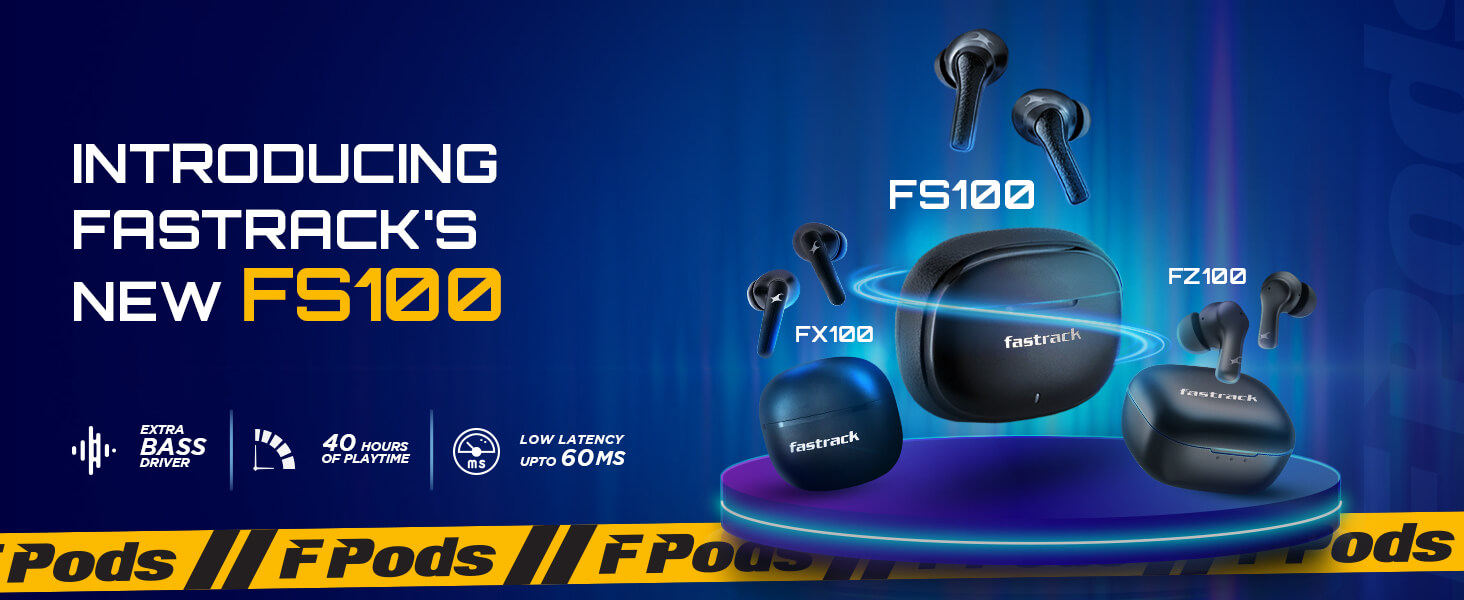 Fastrack FPods FS100 40Hrs Playtime Truly Wireless Black Ear Buds with 10  mm Bass Drivers Quad Mic NitroFast Charge