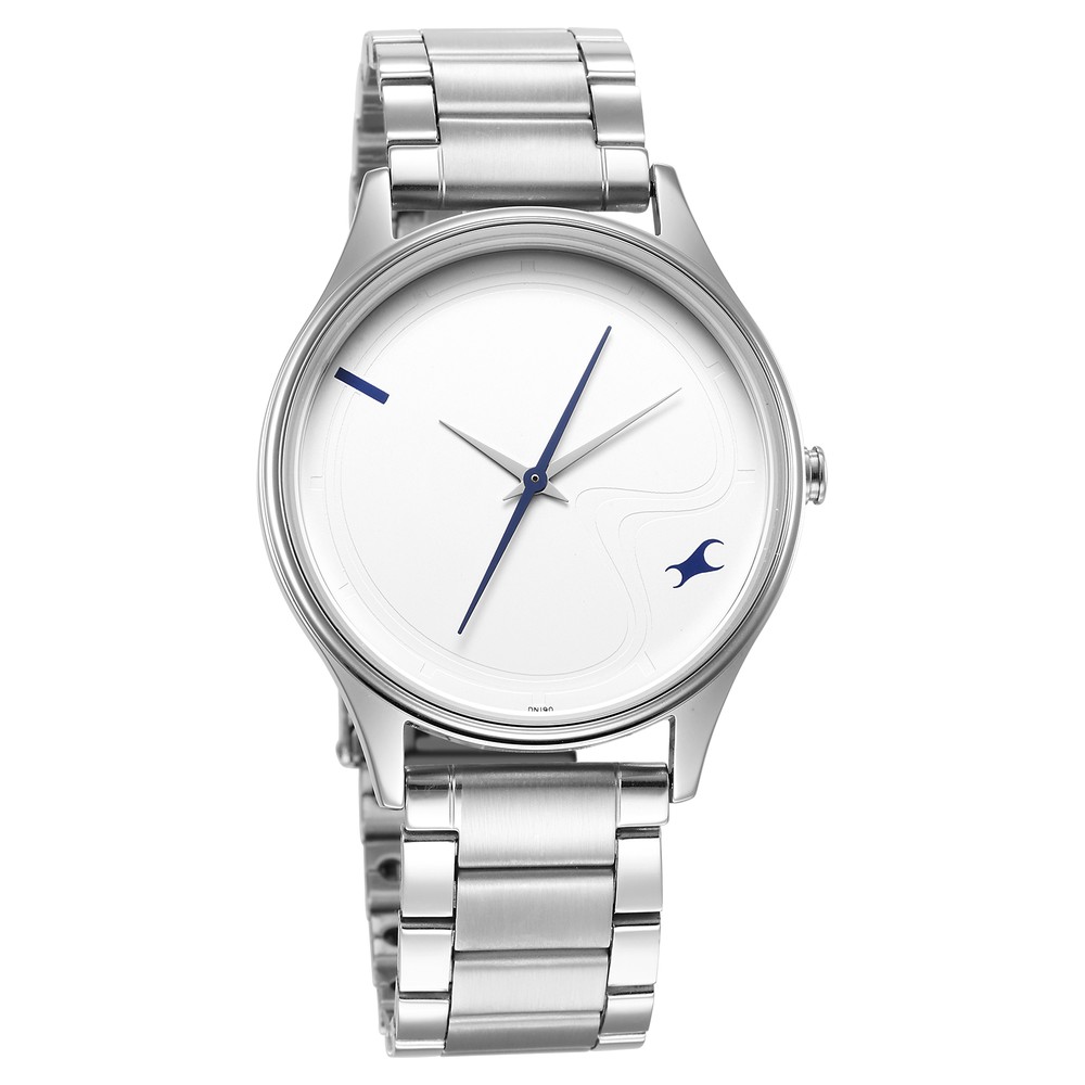 Fastrack Quartz Analog Silver Dial Stainless Steel Strap Watch for Guys